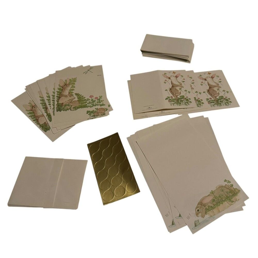 Stationary VTG Woodland Animal Fold Over Card Bunny Rabbit Baby Fawn Snail Mail